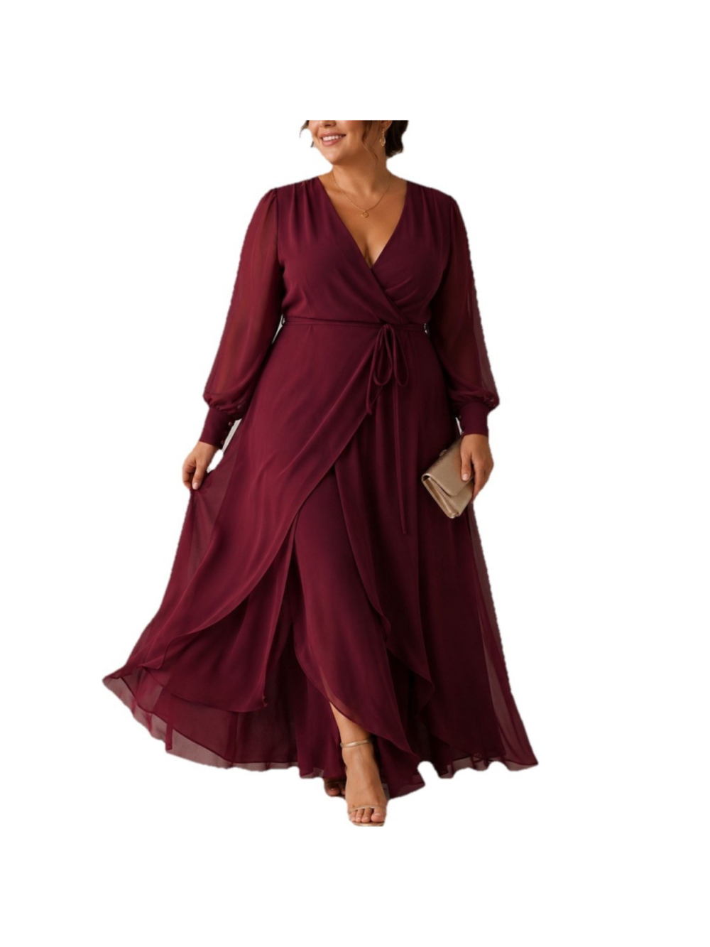 Lulus Romantic Wrap Maxi Dress Womens XL Wine Long Sleeve Formal Wedding Guest